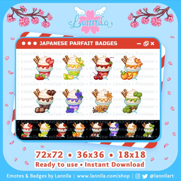 Japanese Parfait Sub Badges Bit Badges for Twitch Youtube Discord